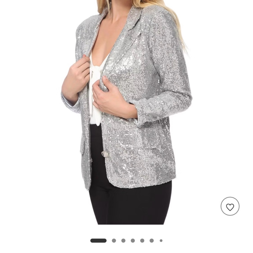 Anna-Kaci Silver Sequin Two Button Blazer - image 4
